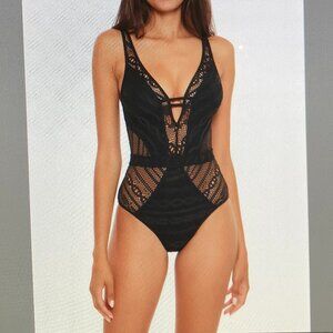 BECCA by Rebecca Crochet Plunge one-piece Black Swimsuit
